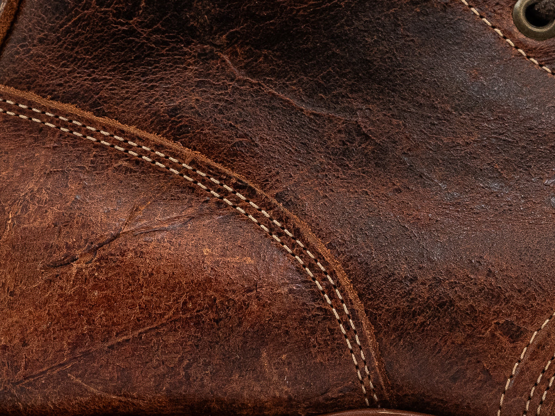 close up shot of alder crazy cow leather