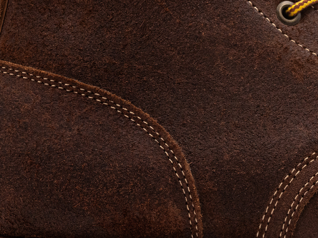 close up shot of brown oiled rough out leather