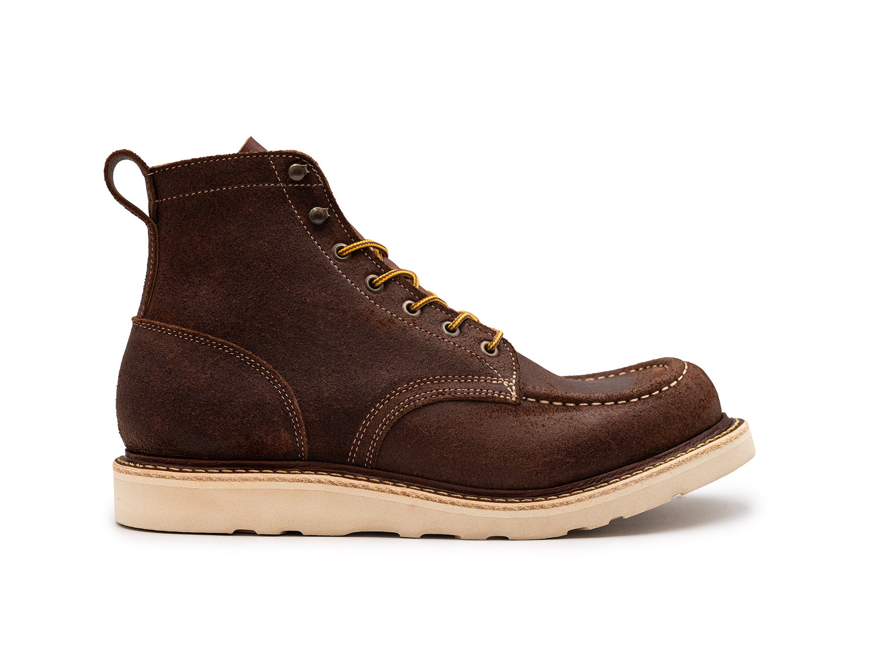 Brown Oiled Rough Out work moc toe boot side view