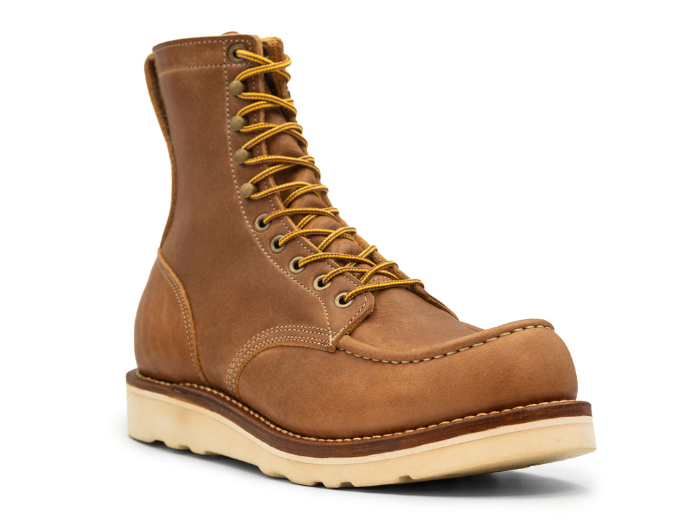 tan leather boot on a white background 3QTR view