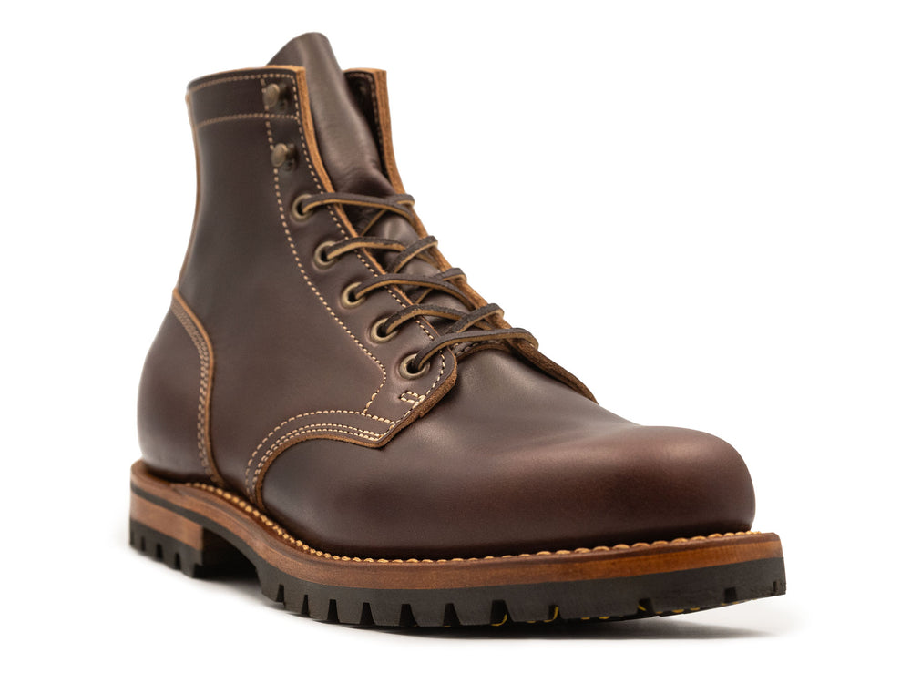 dark brown leather boot on a white background 3QTR view