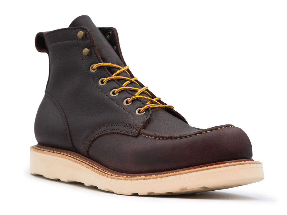 dark brown leather boot on a white background 3QTR view