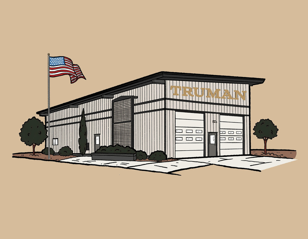 Animation of the Truman factory with American flag