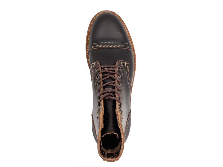 topdown view of java waxed leather boot on white background