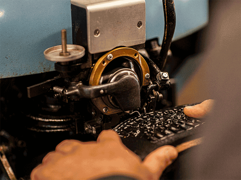 A moving image of outsole stitching on a rapid stitch machine