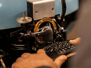A moving image of outsole stitching on a rapid stitch machine