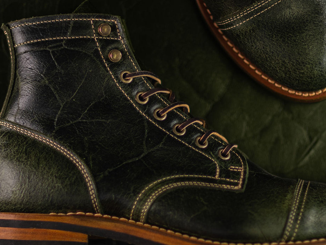 close up shot of seaweed crazy cow leather