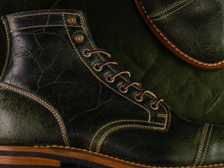 close up shot of seaweed crazy cow leather