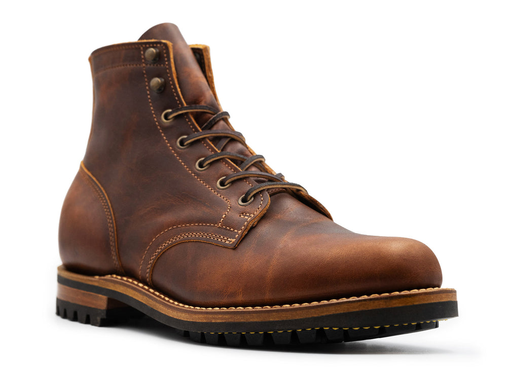 rich brown leather boot on a white background 3QTR view