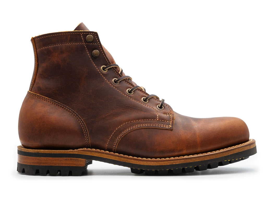 tobacco boots Bruin-Patriot Barefoot Boot Shrunken Bison Made in 9 Mens / Kangaroo THE LEATHER Snakebite is a full grain Tobacco Snakebite | Plain Toe