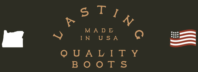text lockup of lasting quality boots and made in usa with silhouette of oregon state and us flag